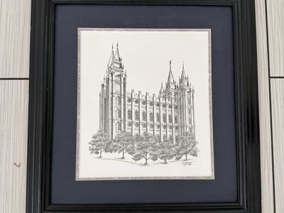 Chad Hawkins Salt Lake Temple Framed Pencil Drawing Artwork