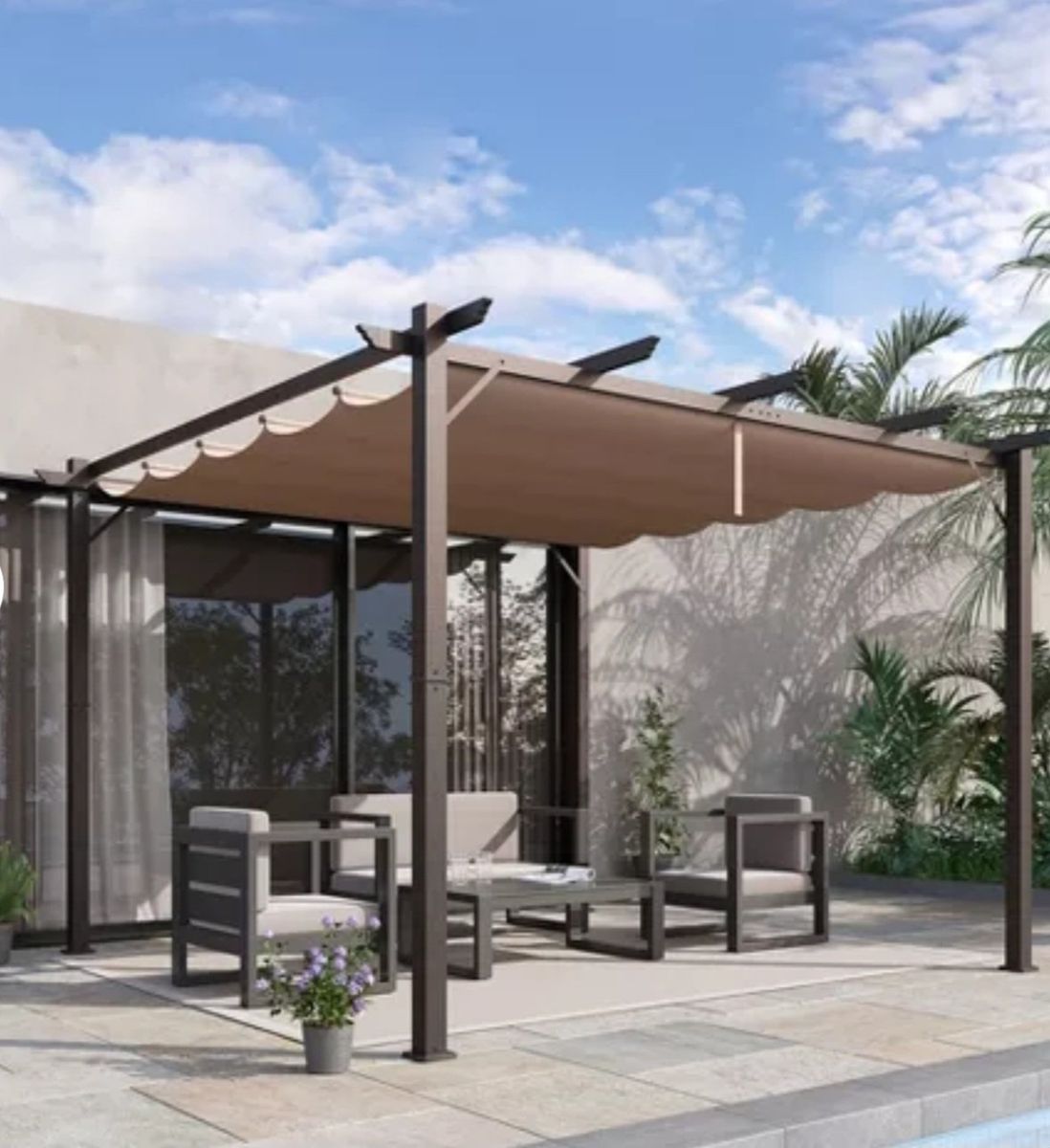 New Garvee 10 x 13 Ft Wood-Grain Aluminum Pergola