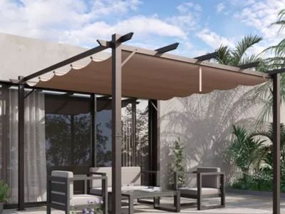 New Garvee 10 x 13 Ft Wood-Grain Aluminum Pergola