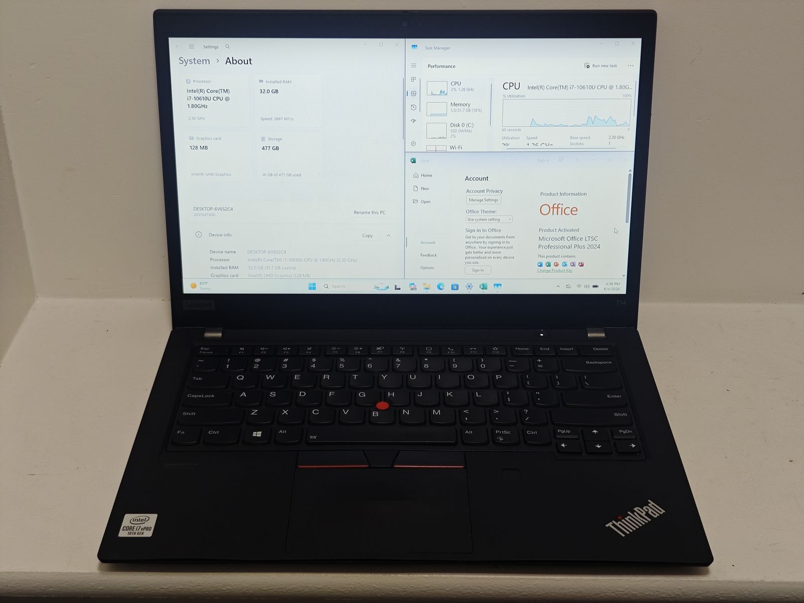 Lenovo ThinkPad T14 Gen 1 Intel | i7-10610U | 32G/16G+512G/256G | Office 2024 | Excellent