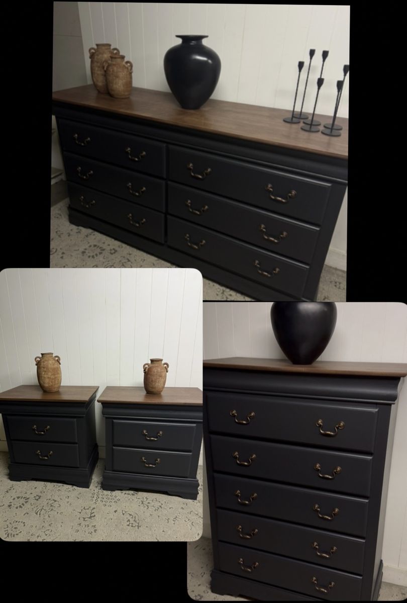 Large solid wood black dresser set