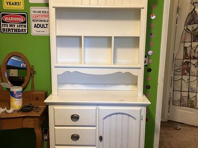 Heavy White Hutch with Shelves, Drawers, and Cabinet Storage