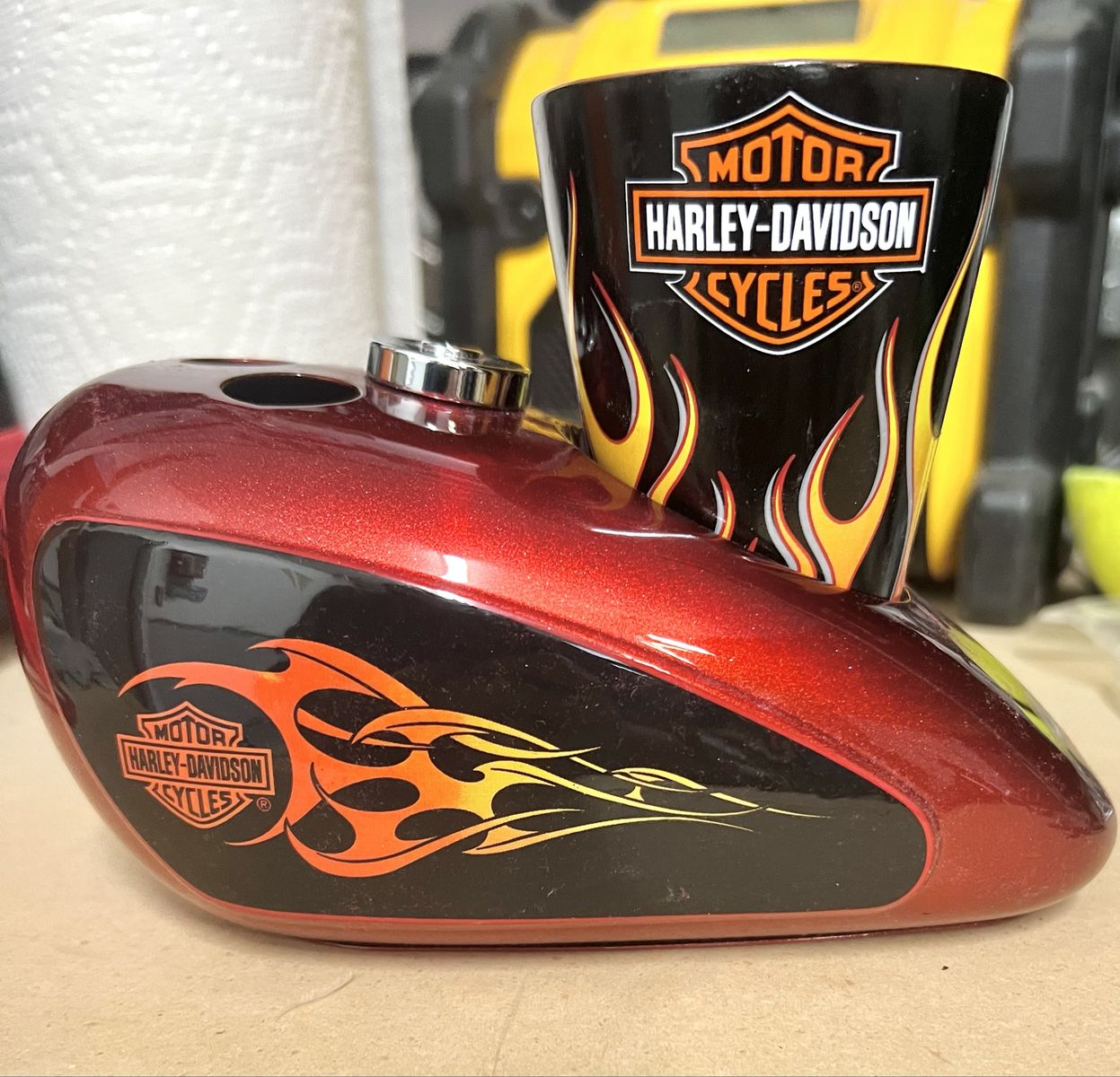 Harley-Davidson Gas Tank Shaped Toothbrush Holder with Cup Holder