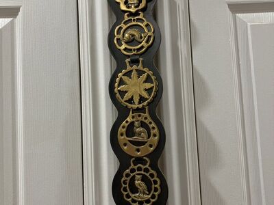 Vintage English Leather and Brass Wall Hanging