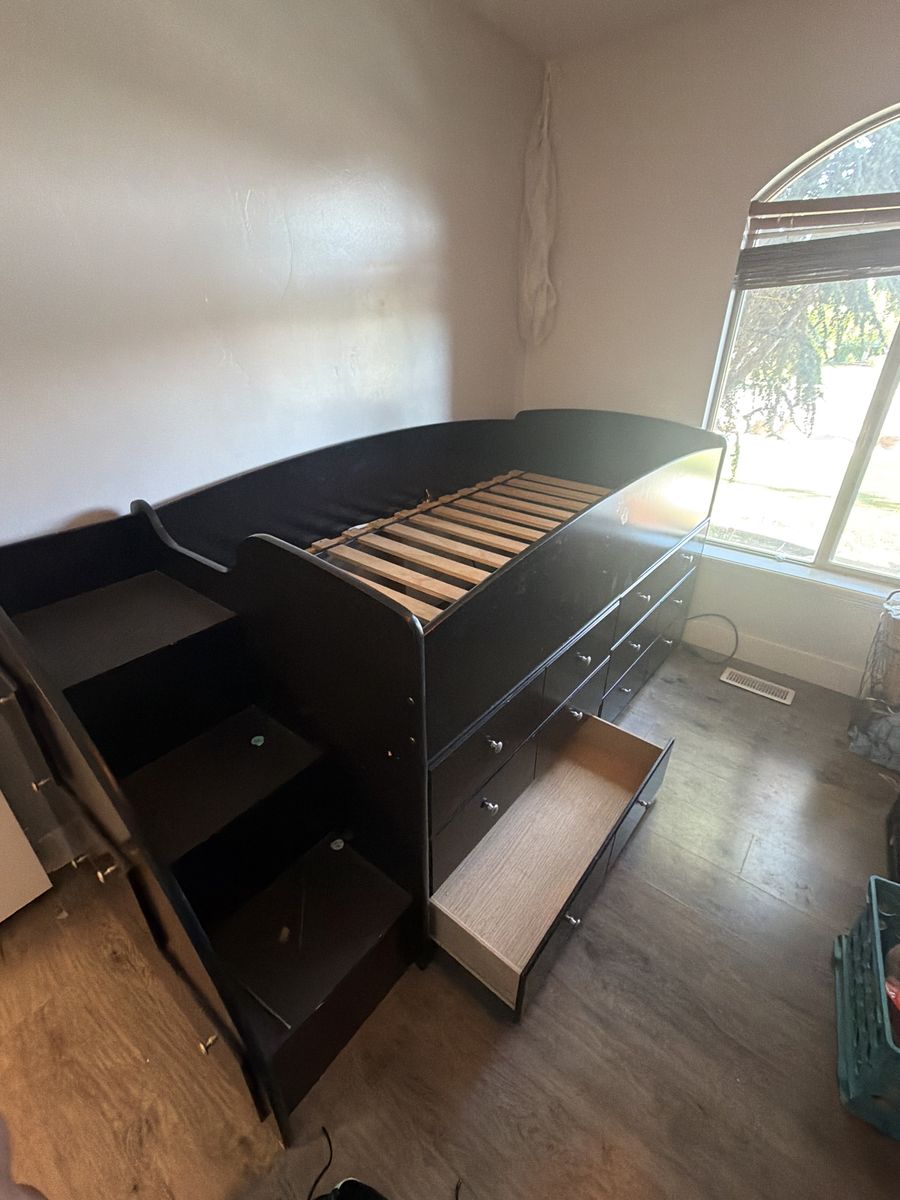 Twin Loft Bed with Built-In Stairs and Storage Drawers