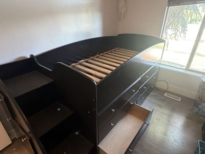 Twin Loft Bed with Built-In Stairs and Storage Drawers