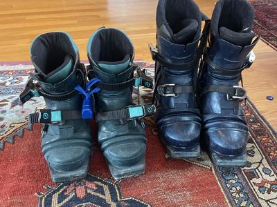 Two old pairs of telemark boots