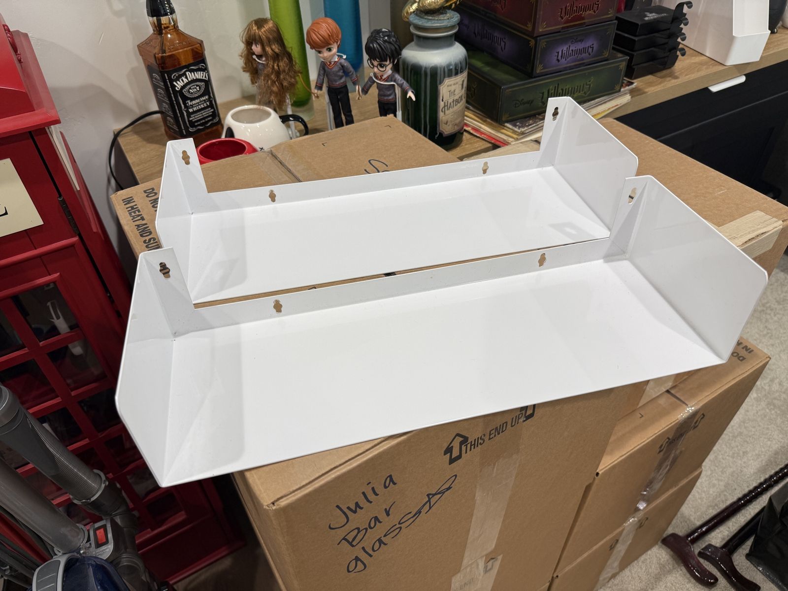 White Metal Wall Shelves - total of 16 available. (17" L x 6” W x 3" H) Sturdy & Aesthetic