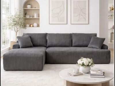 NEW 96” gray Velvet sectional sofa corduroy cloud