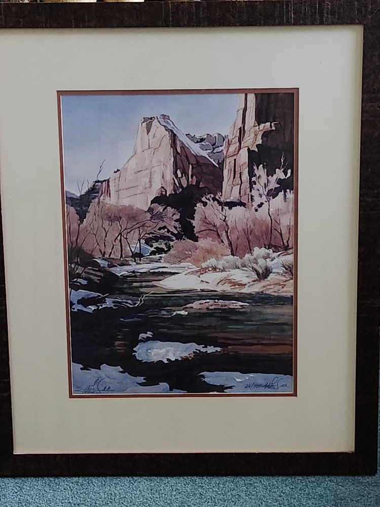 Scenic Mountain Landscape Print of Zion Canyon by Wallace.Lee - Limited Edition 26/500 Framed Art