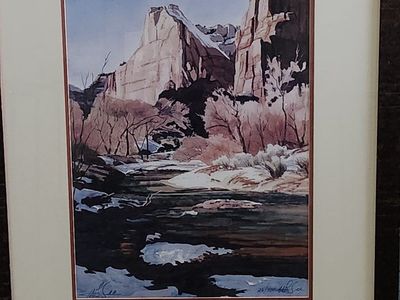 Scenic Mountain Landscape Print of Zion Canyon by Wallace.Lee - Limited Edition 26/500 Framed Art