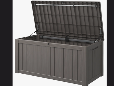 New in Box 150 Gallon Large Resin Deck Box, Storage Waterproof Boxes Lockable Lid