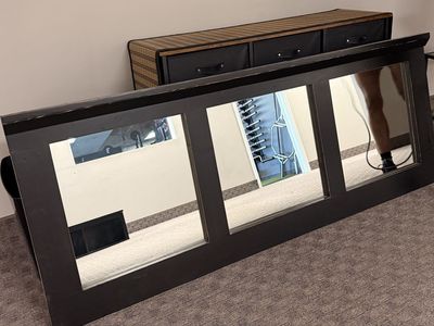 Large Black Wood Framed Triple Panel Wall Mirror 72" x 30"