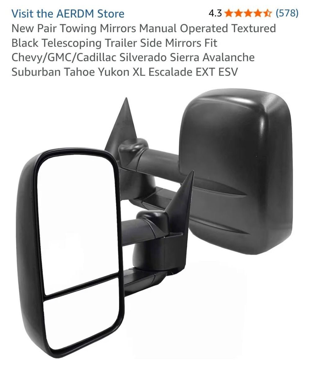 Towing Mirrors for 2007-2013 Chevy/GMC Silverado/Sierra, Telescoping Manual Black Mirrors Tahoe, Yukon, Suburban