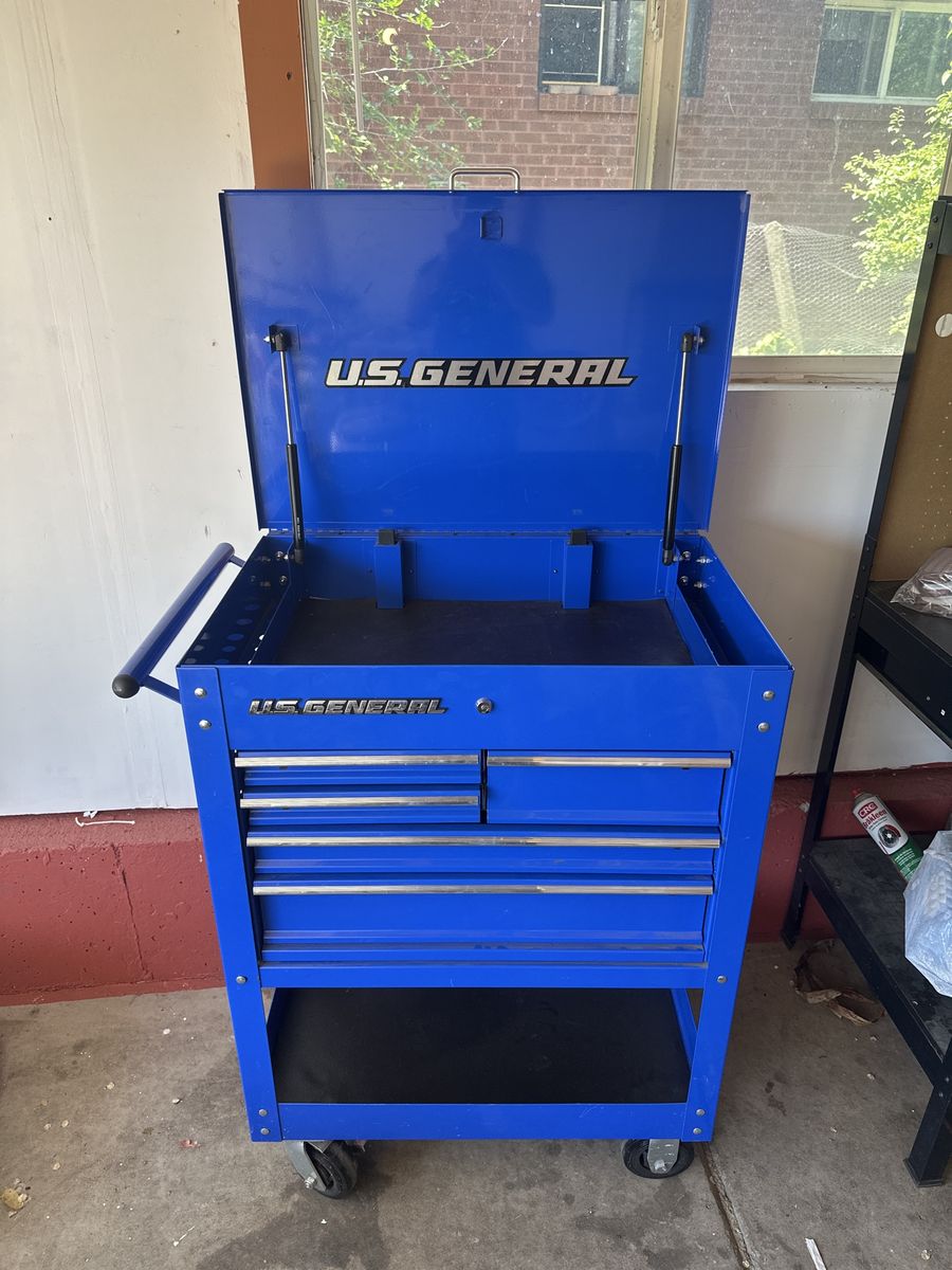 U.S. GENERAL 30 inch, 5-Drawer Mechanics Cart, Blue