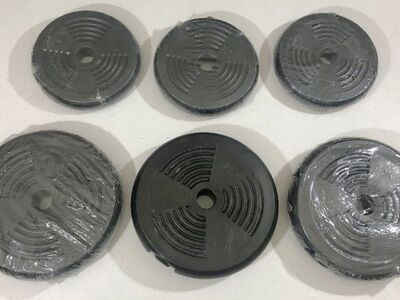 (6) New Vinyl Weight Plates with Standard 1" hole - (3) 3 kg + (3) 1.25 kg