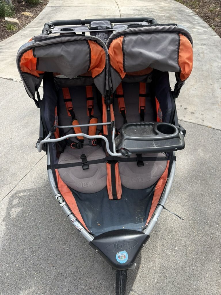 BOB Duallie Double Jogging Stroller — Orange/Gray, w/ Parent Console & Snack Tray