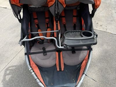 BOB Duallie Double Jogging Stroller — Orange/Gray, w/ Parent Console & Snack Tray
