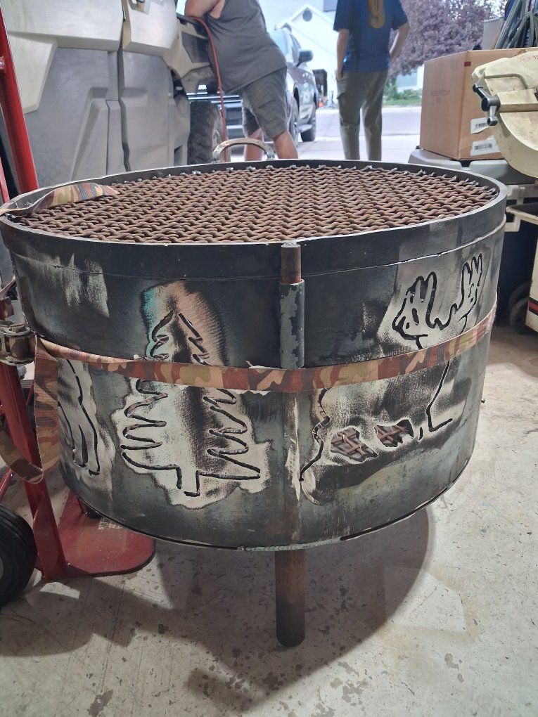 Custom handmade Heavy Duty Steel Fire Pit with Removable Cooking Grate & Wildlife Cutouts