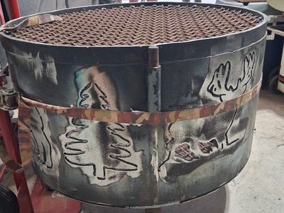 Custom handmade Heavy Duty Steel Fire Pit with Removable Cooking Grate & Wildlife Cutouts