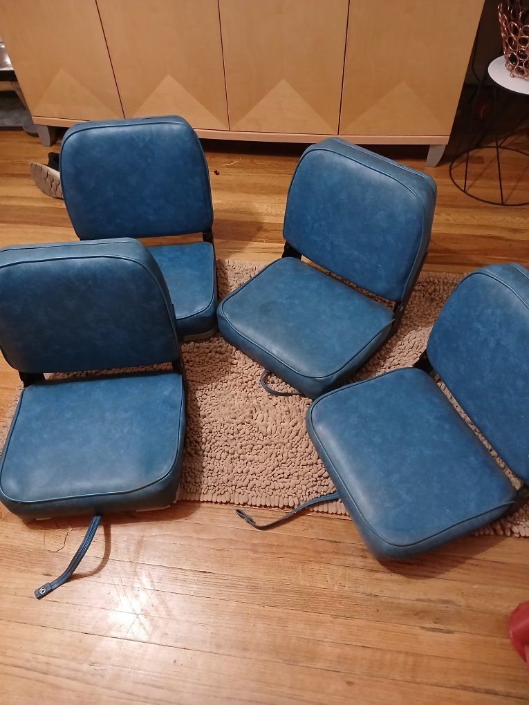 Vintage Blue Marine Boat Seats, Set of 4, Folding