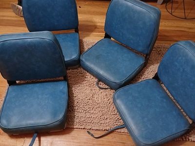 Vintage Blue Marine Boat Seats, Set of 4, Folding