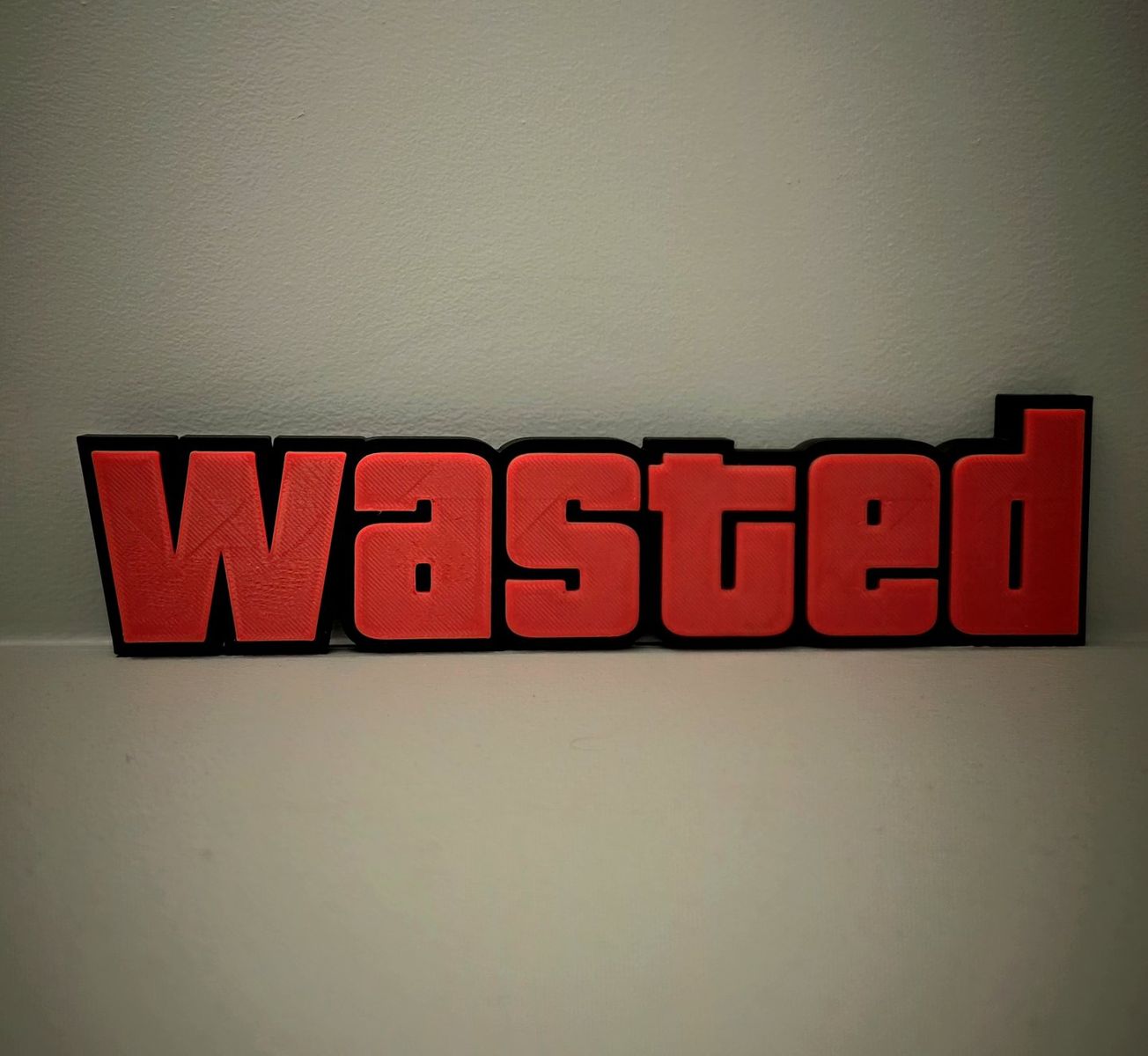 Wasted 3D Printed Sign - Red & Black, Grand Theft Auto Inspired, Desk/Shelf Decor GTA