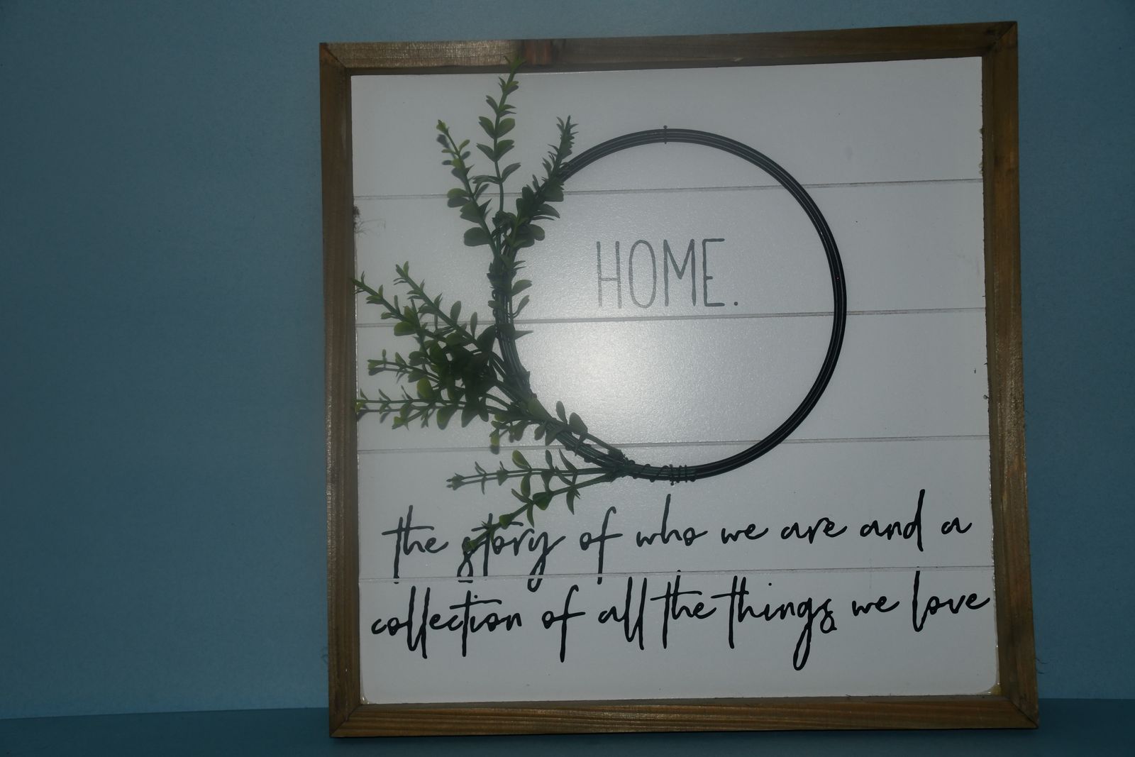 CUTE "HOME" WALL HANGING ~ THE STORY OF WHO WE ARE.... ~ 13" x 13" ~ WOODEN FRAME ~ HANGERS ~ $5