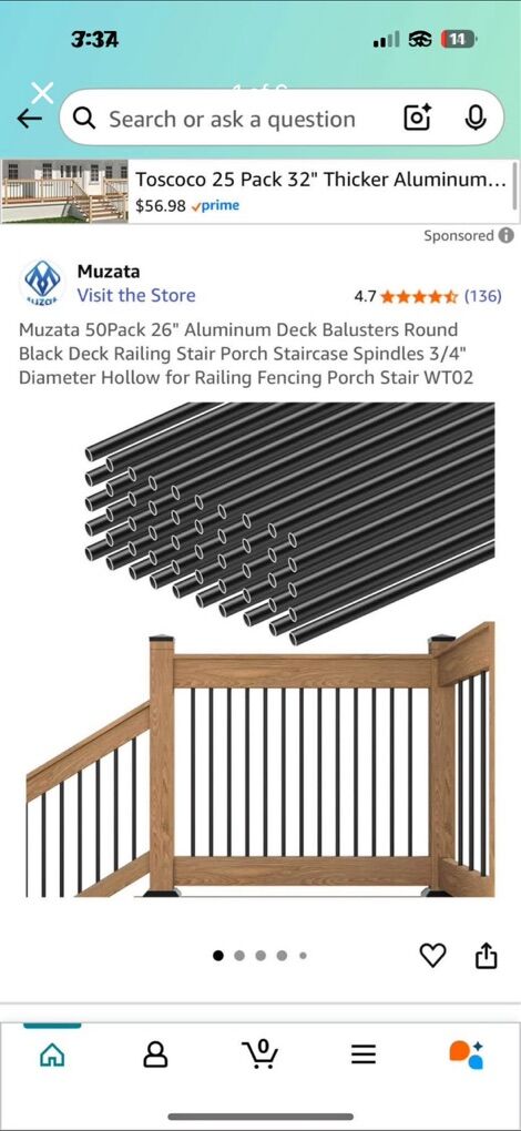 Muzata 26 Aluminum Deck Balusters 50 Pack
