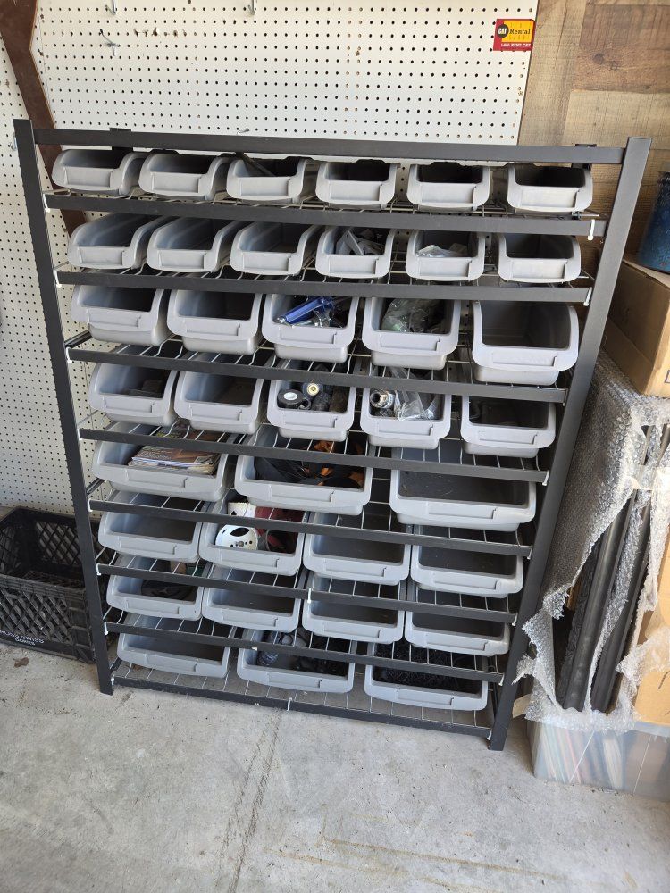 Industrial Metal Parts Storage Bin Rack with Removable Plastic Bins