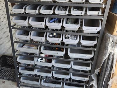 Industrial Metal Parts Storage Bin Rack with Removable Plastic Bins