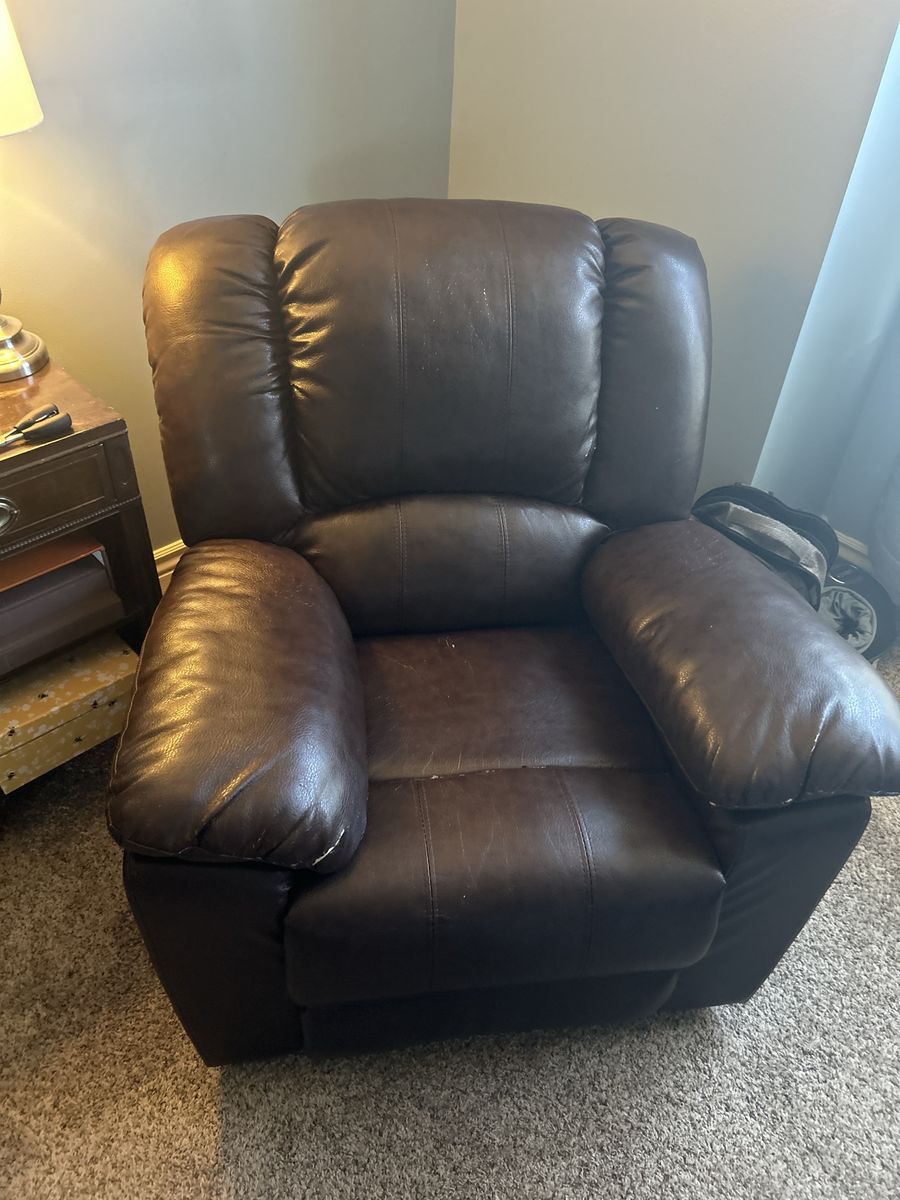 Dark Brown Leather/Vinyl Reclining Rocking Armchair Living Room Furniture