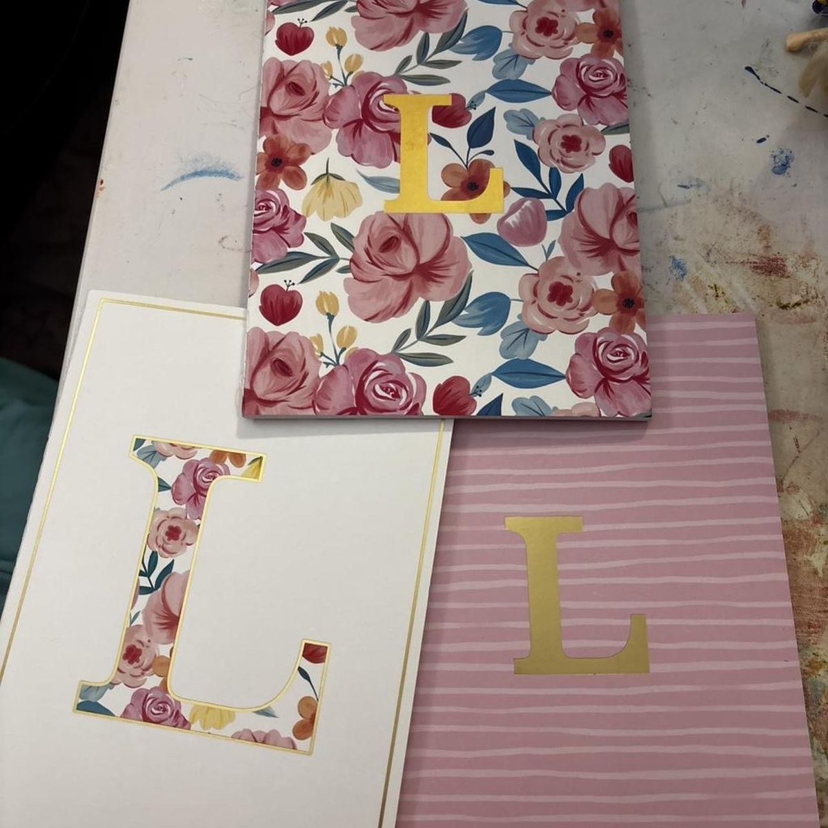 Monogram 'L' Floral & Striped Notebooks - Set of 3, Unused