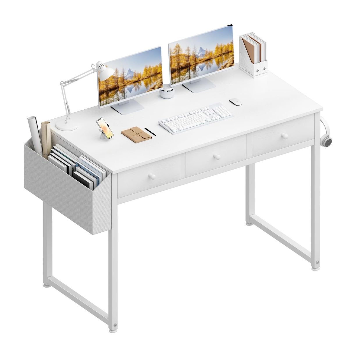 New In Box White Computer Desk with 3 Drawers and Side Storage Pocket