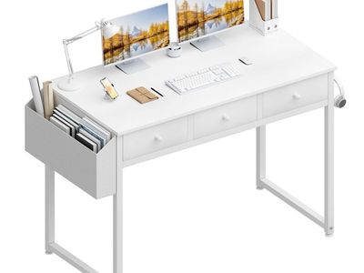 New In Box White Computer Desk with 3 Drawers and Side Storage Pocket