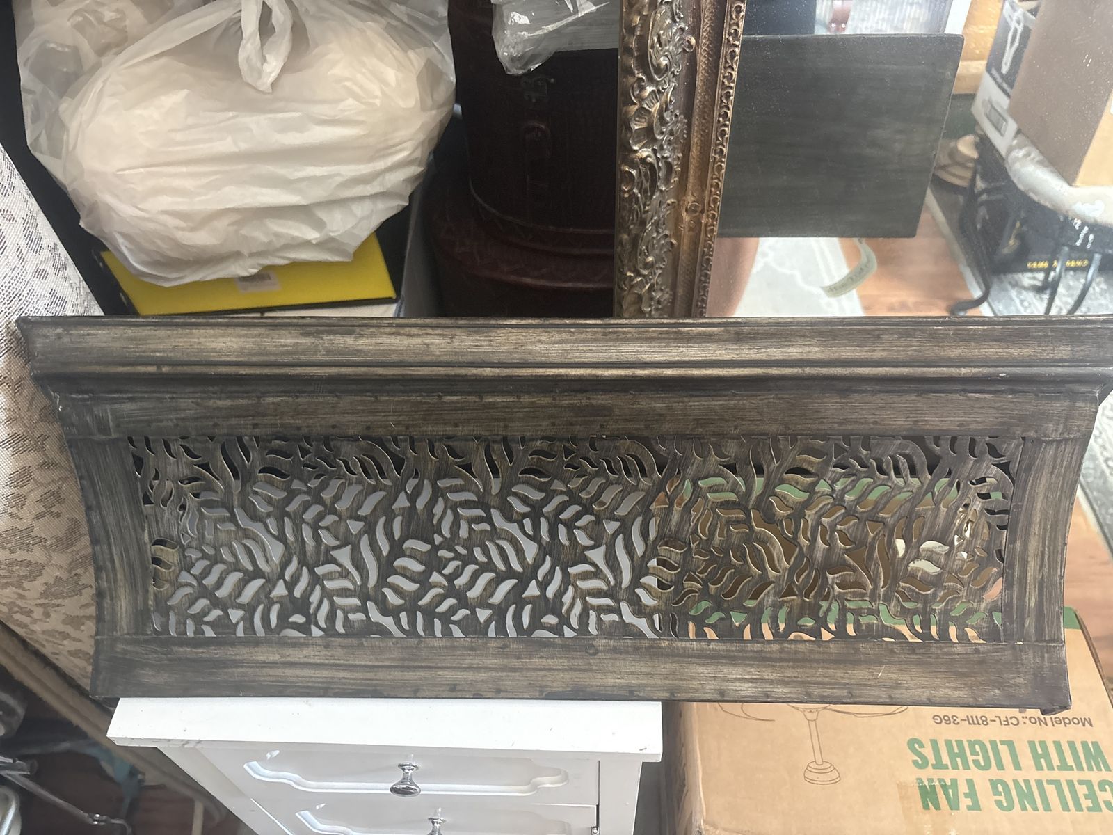 Decorative Metal shelf 27 1/12 inches long x 8 inches deep.