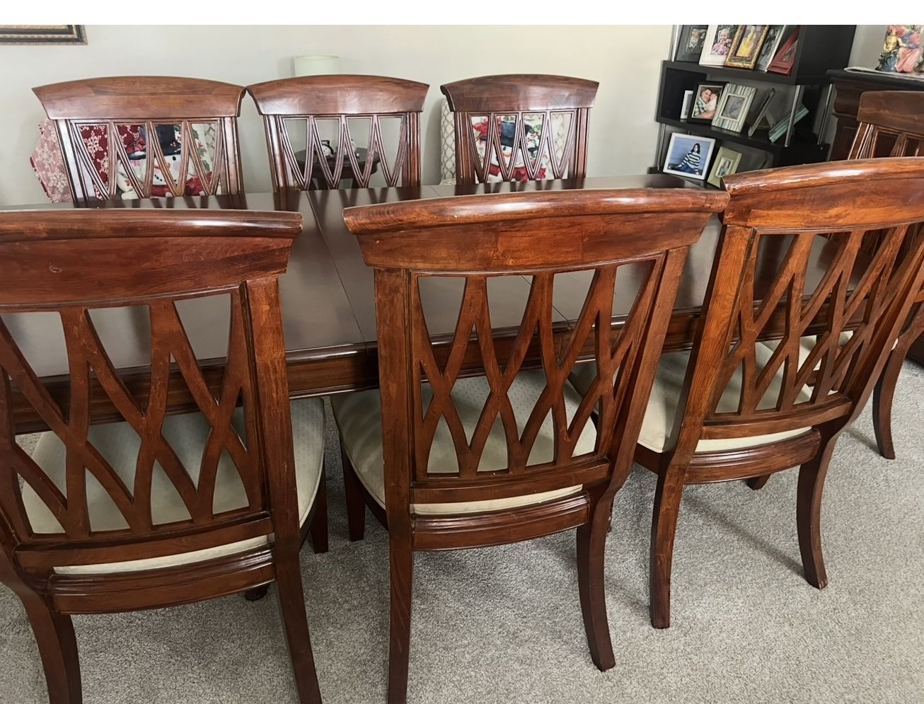 Wooden Extension Dining Table Set with 8 Upholstered Chairs
