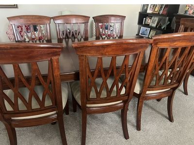 Wooden Extension Dining Table Set with 8 Upholstered Chairs