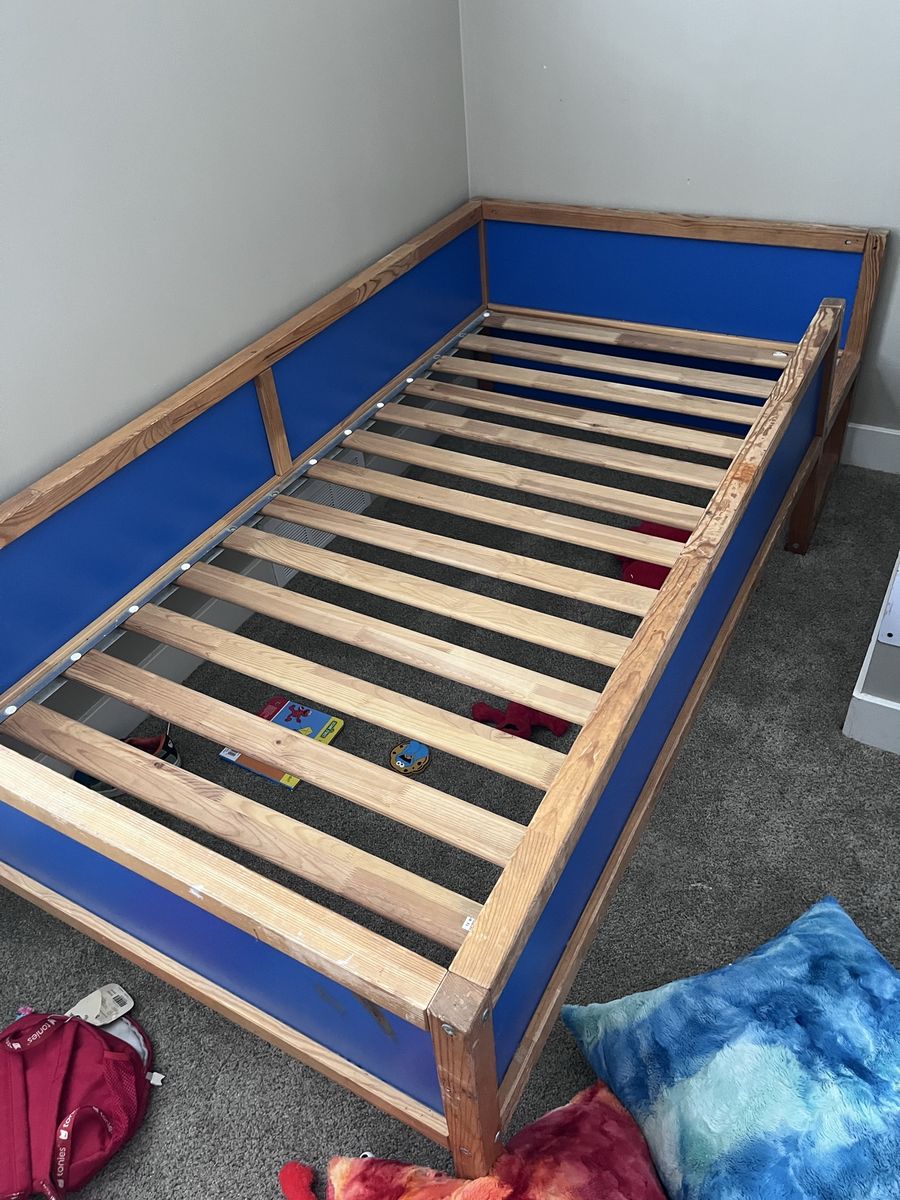 IKEA Kura Reversible Bed Frame - Pine/Blue Twin, Used, Good Condition for Kids' Room