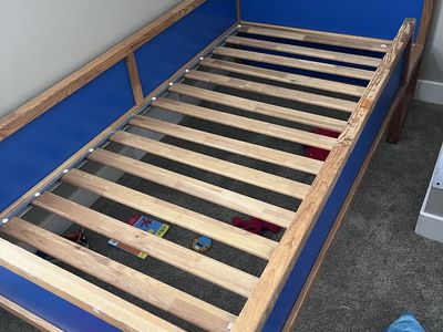 IKEA Kura Reversible Bed Frame - Pine/Blue Twin, Used, Good Condition for Kids' Room