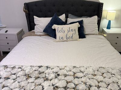 DreamCloud Queen Mattress & Upholstered Bed Frame - Dark Gray Tufted Headboard