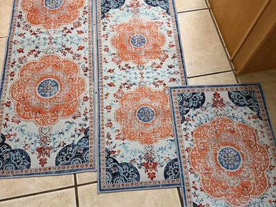 Bohemian Orange and Blue Runner Rug Set of 3