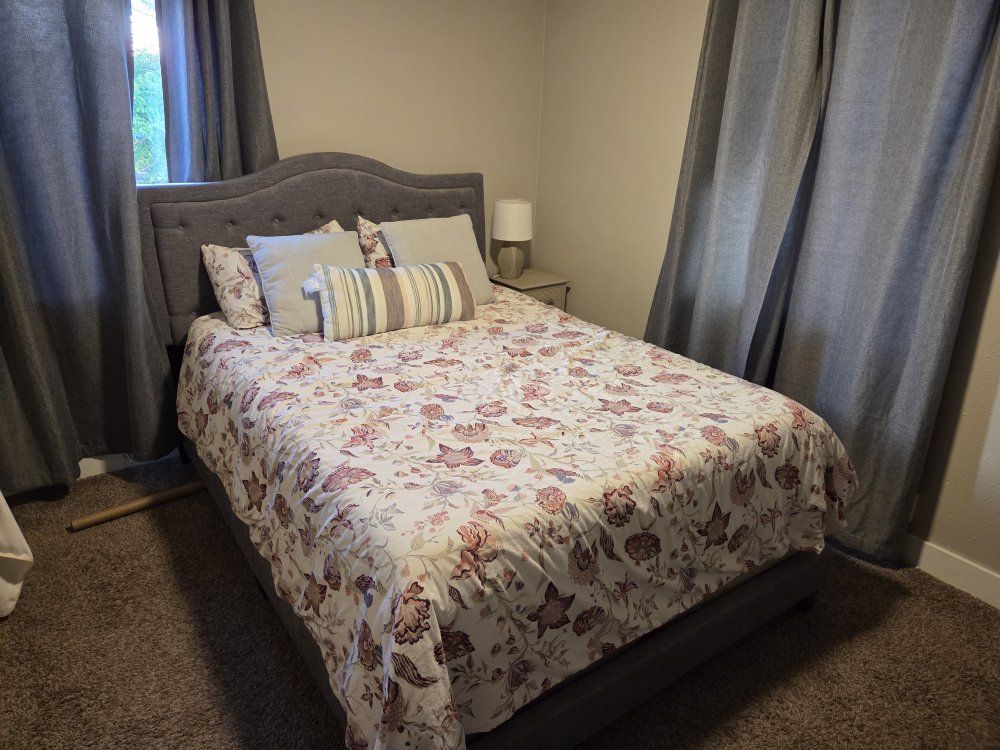 Queen Size Upholstered Bed Frame with Tufted Headboard - Gray Fabric