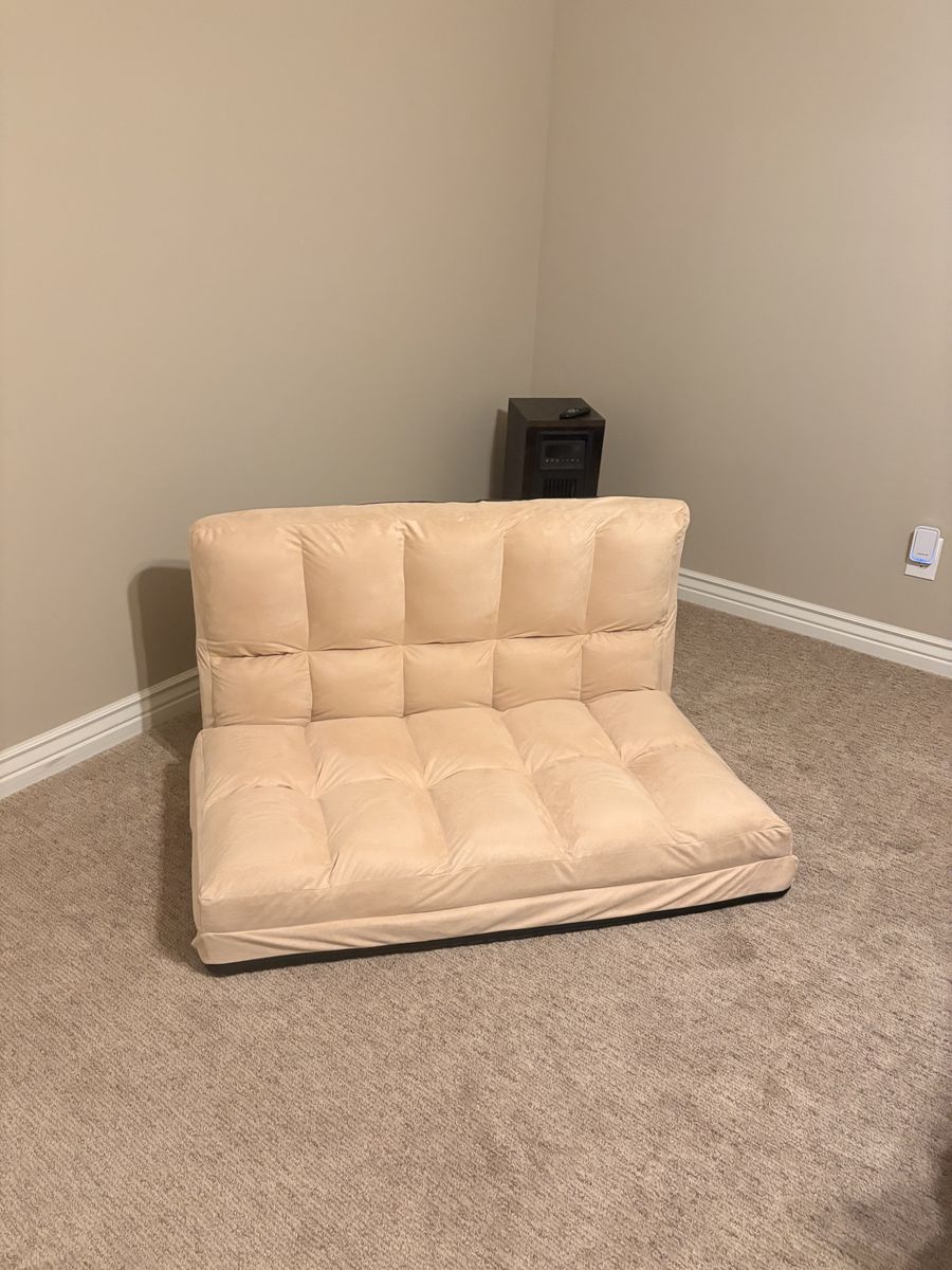 Beige Tufted Convertible Floor Sofa/Bed