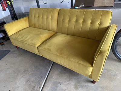Mustard velvet love seat sleeper