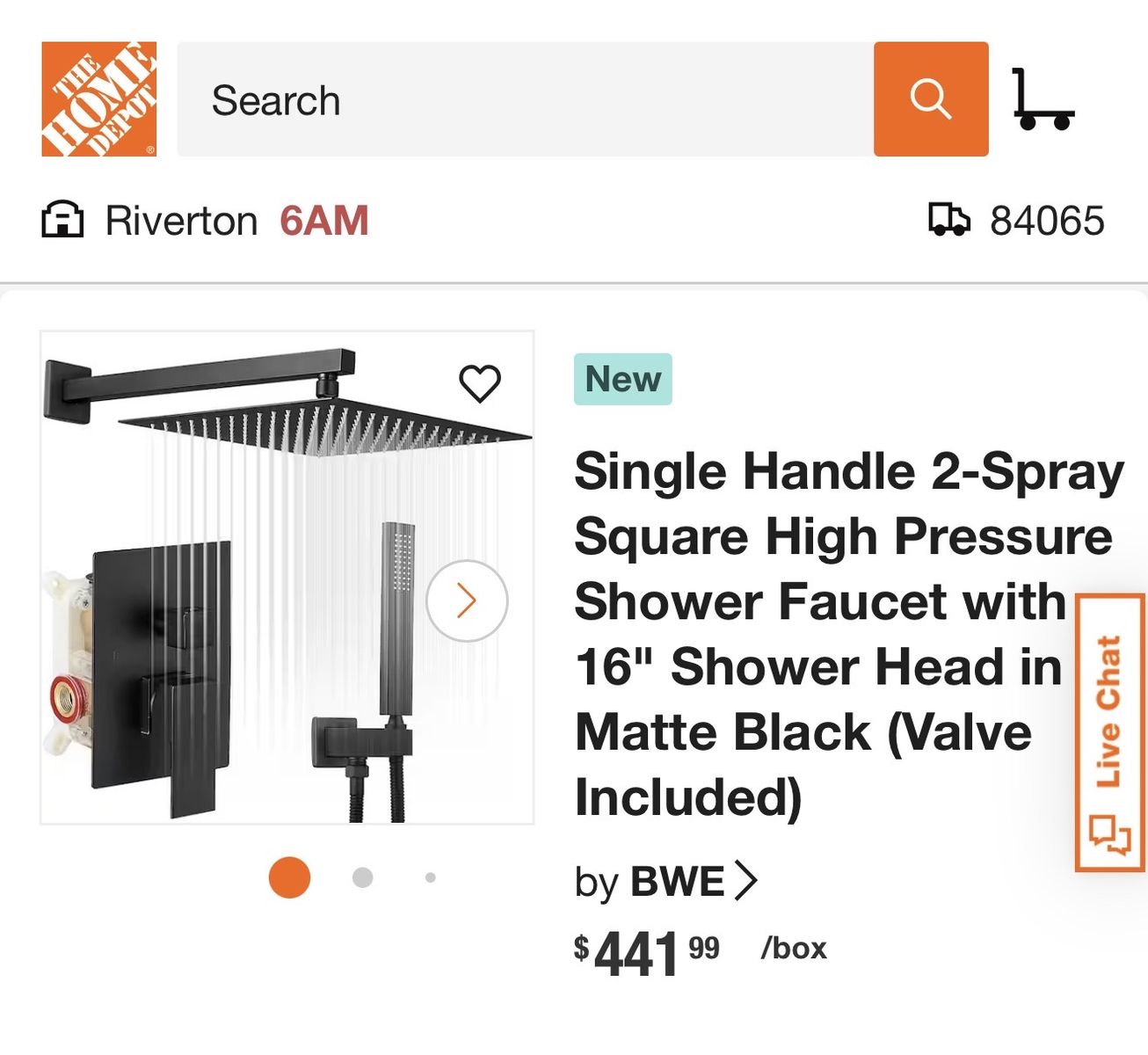 16” shower head with single handle spray