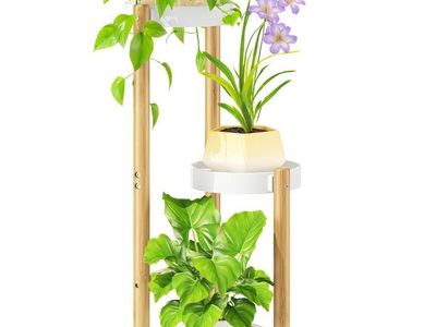 New Bamboo White 3 Tier Heavy Duty Plant Stand Indoor, Tall Multiple Level Vertical Planter Rack