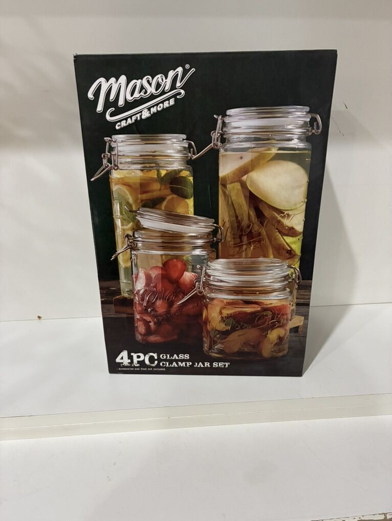 Mason Glass Clamp Jar Canister Set new in box