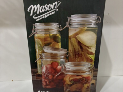Mason Glass Clamp Jar Canister Set new in box