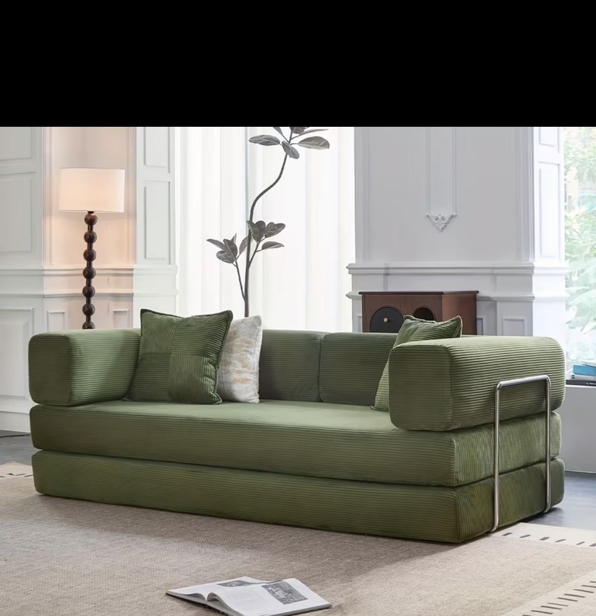 Boneless Couch Convertible Sleeper Sofa Bed Futon green tufted